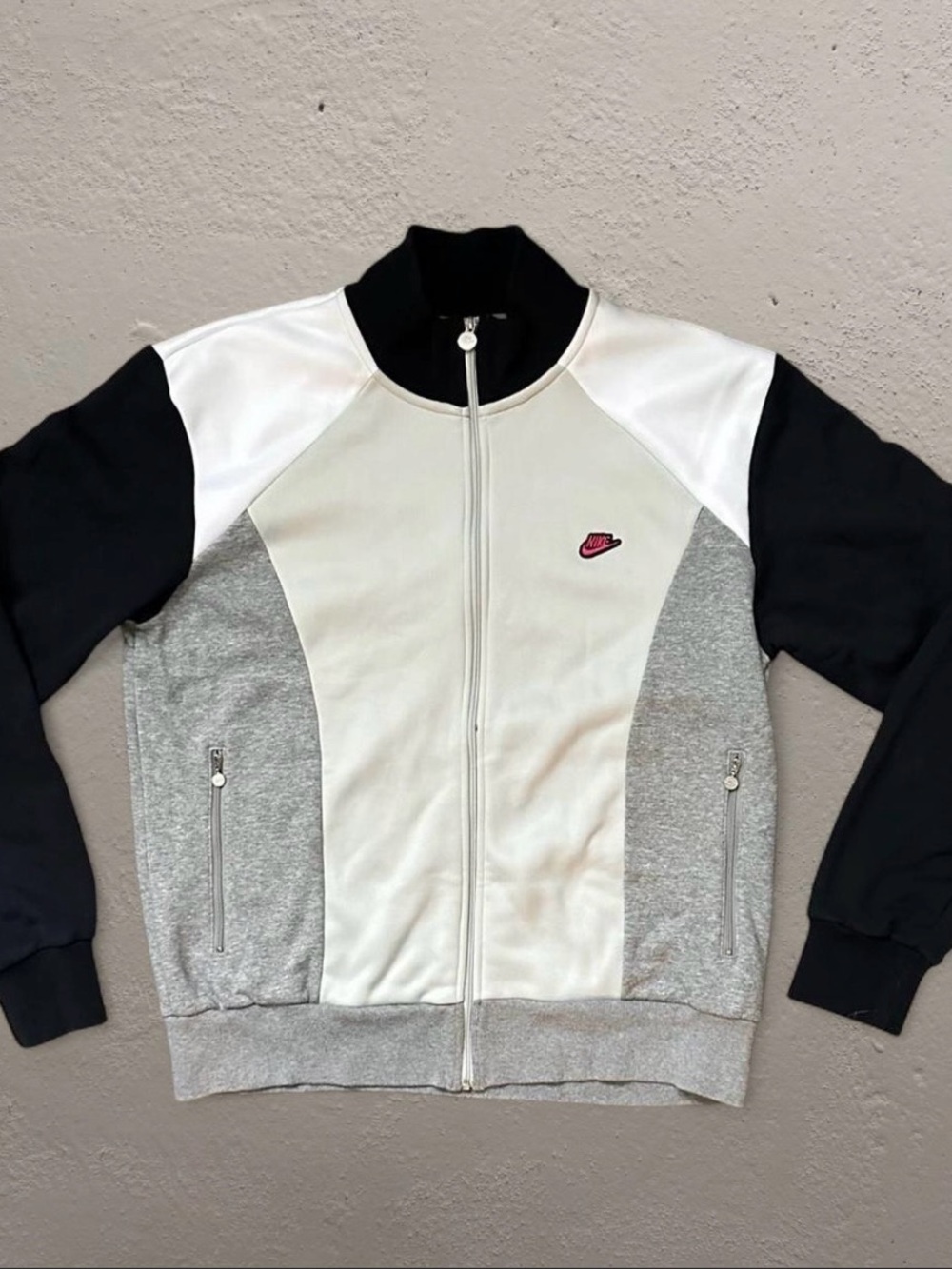 Late 2000s Nike Gray & Black Full Zip Track Embroidered Logo Sweatershirt